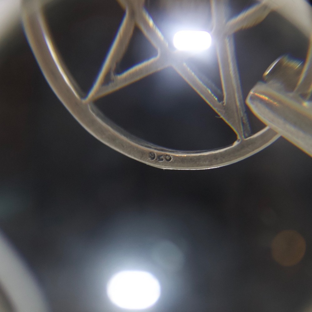 925 Sterling Silver Pentagram Pendant Cats Eye Stone Star Wiccan Pagan Jewelry - Picture 6 of 8